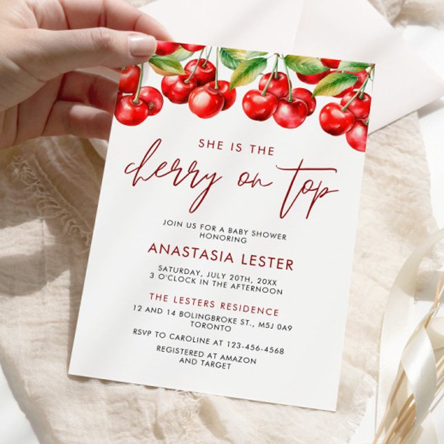 Cherry on Top Girl Baby Shower Einladung (Von Creator hochgeladen)