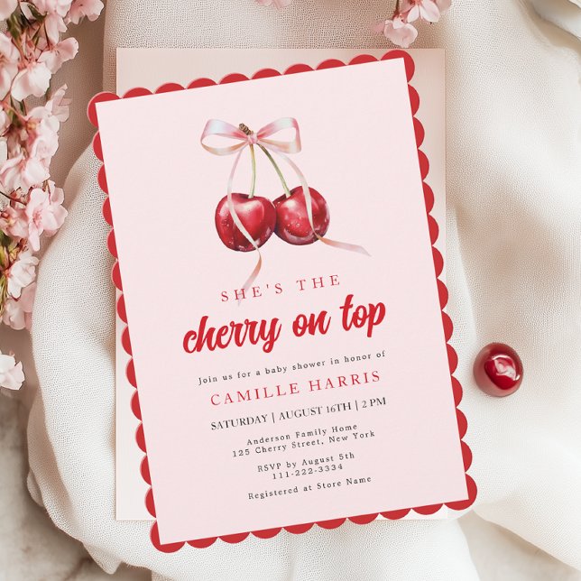 Cherry on Top Girl Baby Shower Einladung (Von Creator hochgeladen)