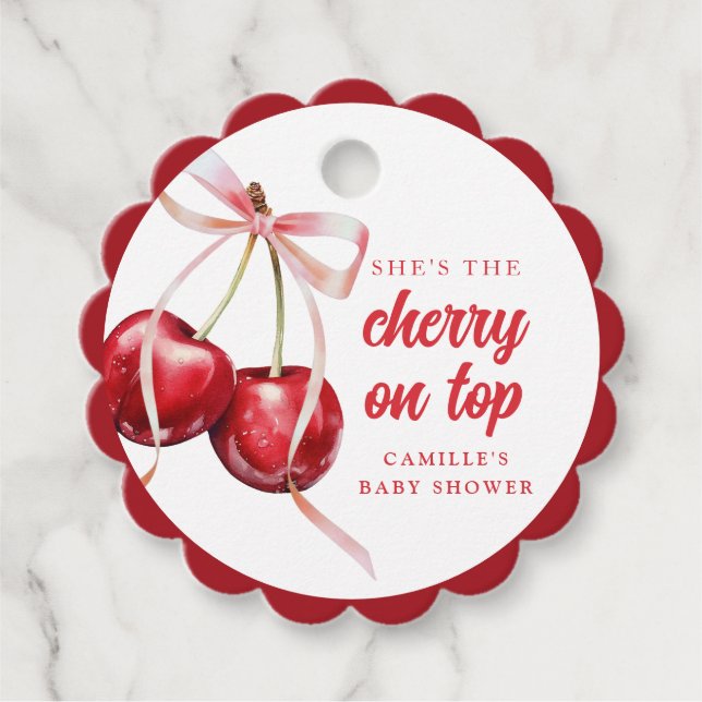 Cherry on Top Girl Baby Shower Geschenkanhänger (Vorderseite)