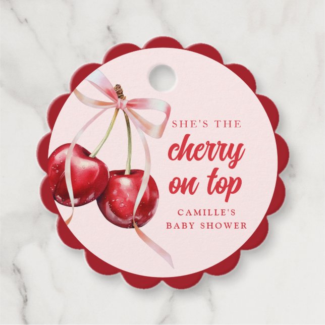 Cherry on Top Girl Baby Shower Geschenkanhänger (Vorderseite)