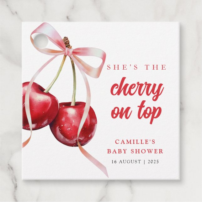 Cherry on Top Girl Baby Shower Geschenkanhänger (Vorderseite)