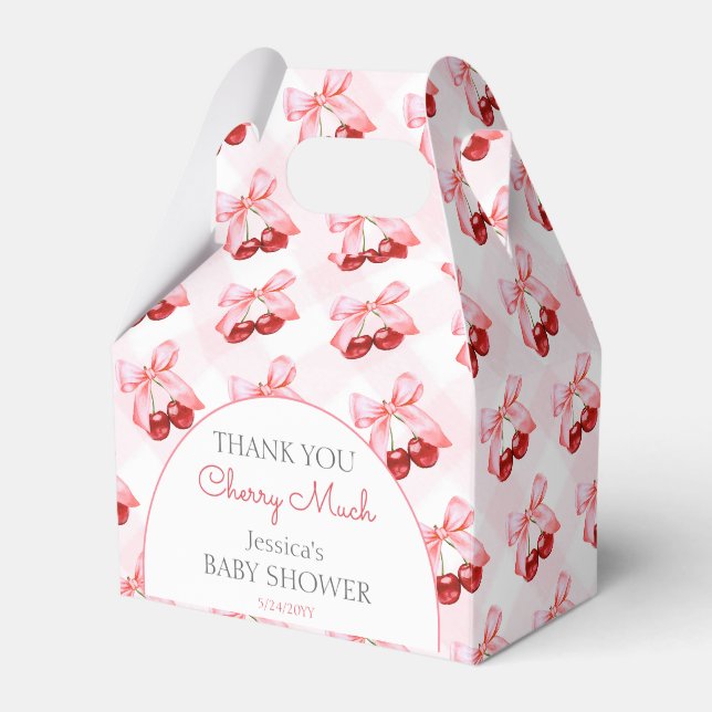 Cherry on Top Pink Bow Baby Dusche Vielen Dank Geschenkschachtel (Vorderseite)