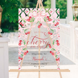 Cherry on Top Pink Bow Baby Dusche Willkommen Acrylschild