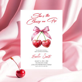 Cherry on Top pink bow Baby Shower Invitation Einladung