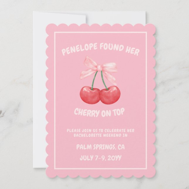 Cherry on Top Sweet Bow Bachelorette Invitation (Devant)