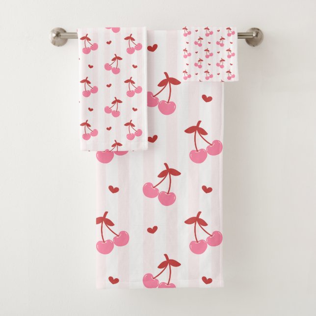Cherry Pattern with Hearts  Badhandtuch Set (Insitu)