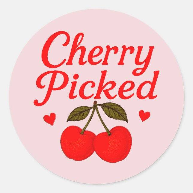 Cherry Picked Hearts Romantischer Kernpunkt Runder Aufkleber (Vorderseite)