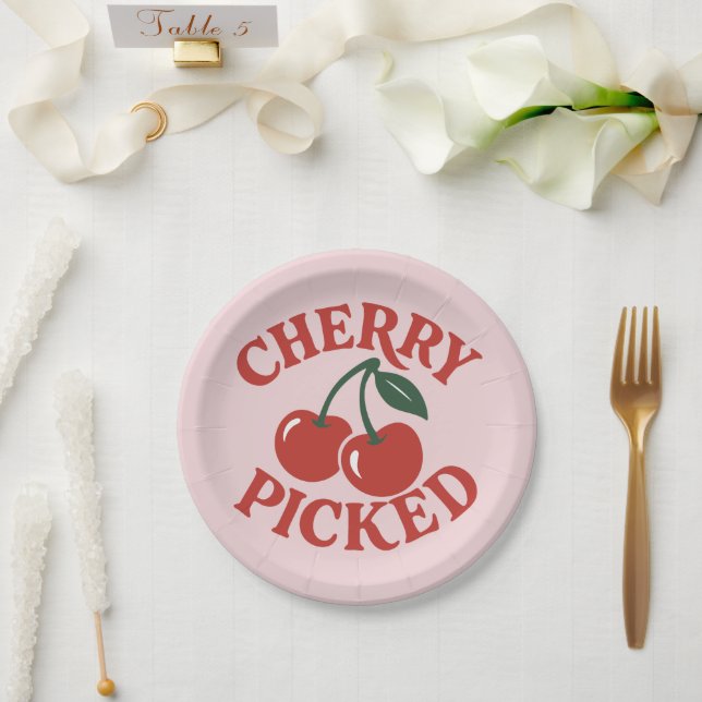 Cherry Picked Trendy Retro Fruit Graphic Party Pappteller (Hochzeit)