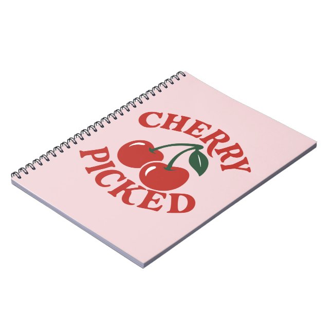 Cherry Picked Trendy Retro Fruit Graphic Pink Notizblock (Linke Seite)