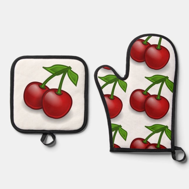 ‚Cherry Pie‘ Ofenhandschuh & Topflappen-Set (Vorderseite)