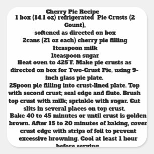 Cherry Pie Rezeptzeichen Quadratischer Aufkleber