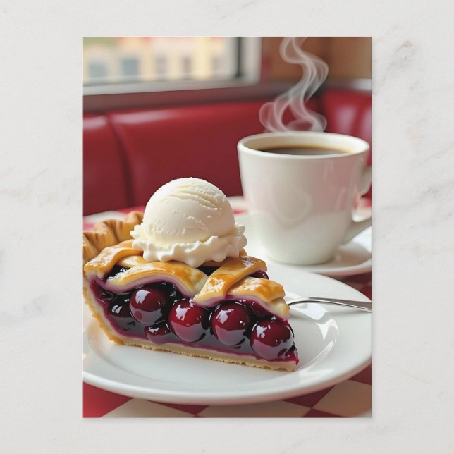 Cherry Pie, Vanilla Ice Creme & Kaffee Postkarte (Vorderseite)