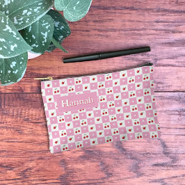 Cherry Pink And White Gingham Pattern Zipper Pouch Zubehörtasche