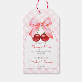 Cherry Pink Bow Baby Dusche Danke Geschenkanhänger