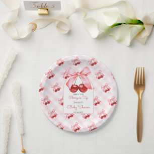 Cherry Pink Bow Baby Dusche Pappteller