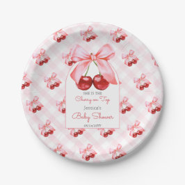 Cherry Pink Bow Baby Dusche Pappteller