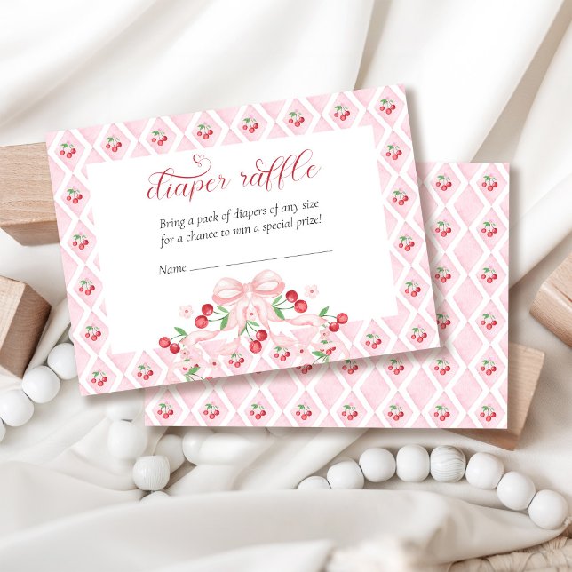 Cherry Pink Bow Babydusche Windelwindeln Begleitkarte (Von Creator hochgeladen)
