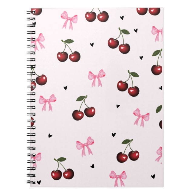 Cherry & Pink Bows Pattern - Coquette Aesthetic  Notizblock (Vorderseite)
