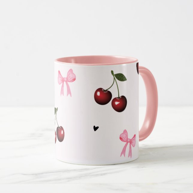 Cherry & Pink Bows Pattern - Coquette Aesthetic Tasse (VorderseiteRechts)