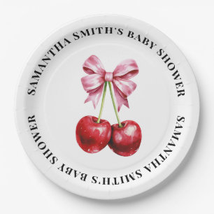Cherry Pink Coquette Babydusche rund Pappteller