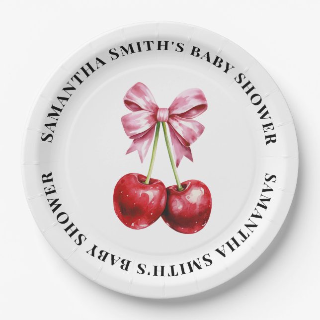 Cherry Pink Coquette Babydusche rund Pappteller (Vorderseite)