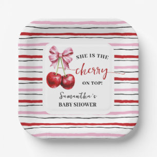 Cherry Pink Coquette Babydusche Square Pappteller