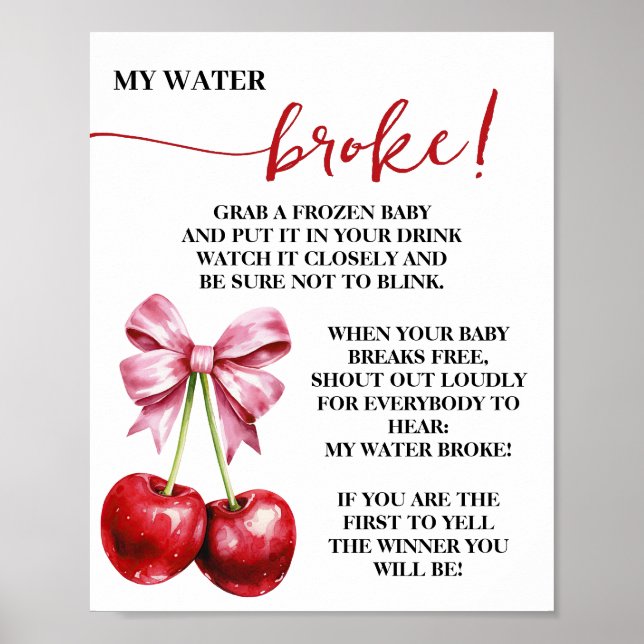 Cherry Pink Coquette My Water Broke Babydusche Poster (Vorne)