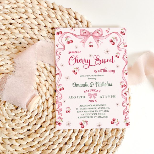 Cherry Pink Floral Girl Babydusche Einladung (Von Creator hochgeladen)