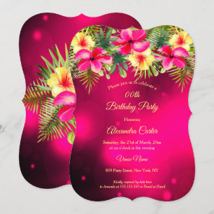 Cherry Pink gelber Hibiskus Tropisches Party Einladung