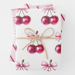 Cherry Pink Happy Birthday Geschenkpapier Set
