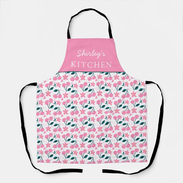 Cherry Pink Personalized Apron | Custom Name Apron Schürze (Vorderseite)