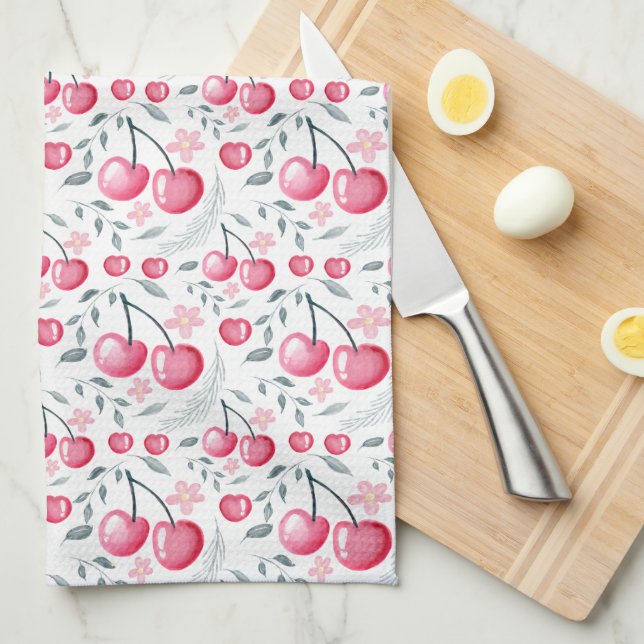 Cherry Pink Personalized Tea Towel | Custom Name K Geschirrtuch (Viertel Falte)