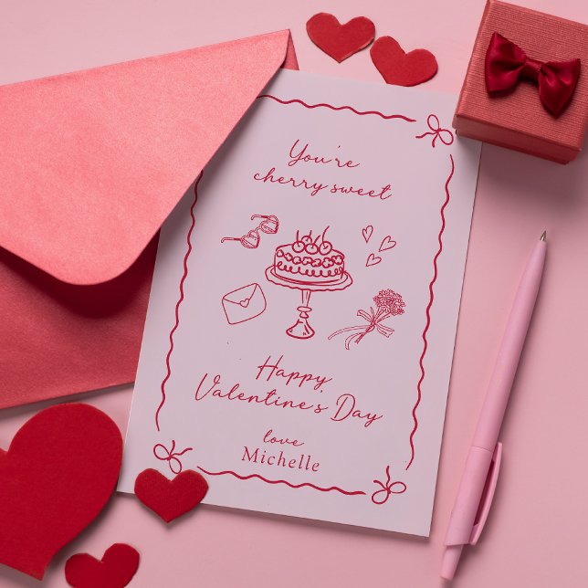 Cherry Pink Valentine's Day Card Feiertagskarte (Von Creator hochgeladen)