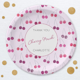 Cherry Pink Watercolor Kinderdusche Personalisiert Pappteller