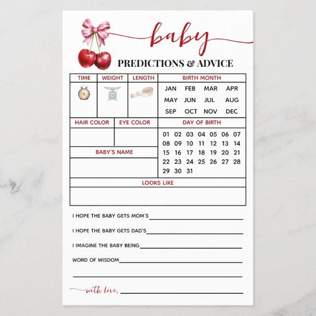 Cherry Predicdicdicvice Baby Shower Card Flyer (Vorne)