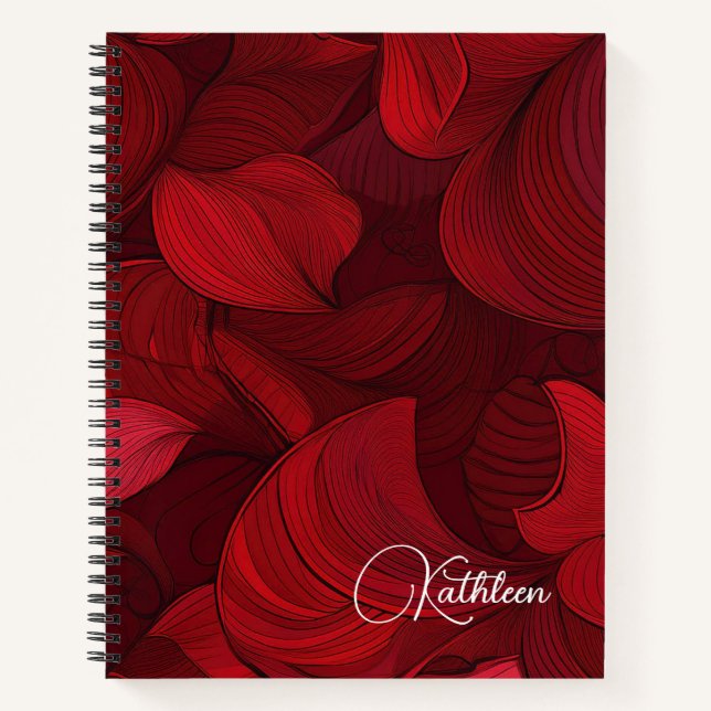 Cherry Red Abstrakt Leaf Personalisiert Notizbuch (Vorderseite)