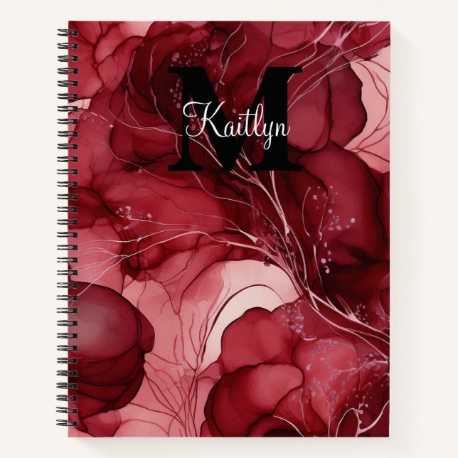 Cherry Red Alcohol Ink Personalisiert Notizbuch (Vorderseite)
