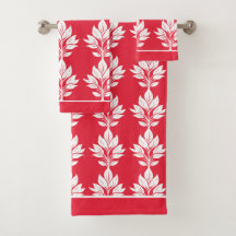 Cherry Red and White Elegant Leaf Muster