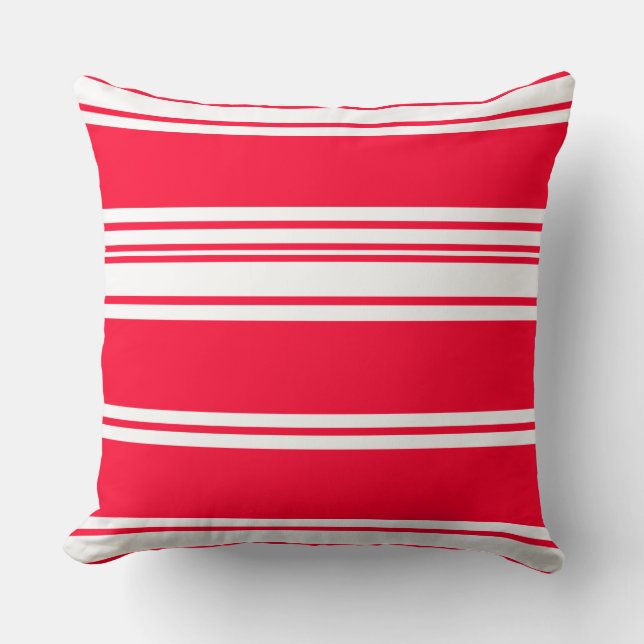 Cherry Red and White Stripes Throw Kissen (Vorderseite)