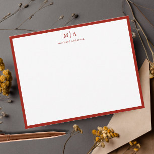 Cherry Red Border Monogram Korrespondent Card Mitteilungskarte