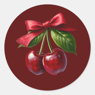 Cherry Red Cherries mit einem Bow Runder Aufkleber