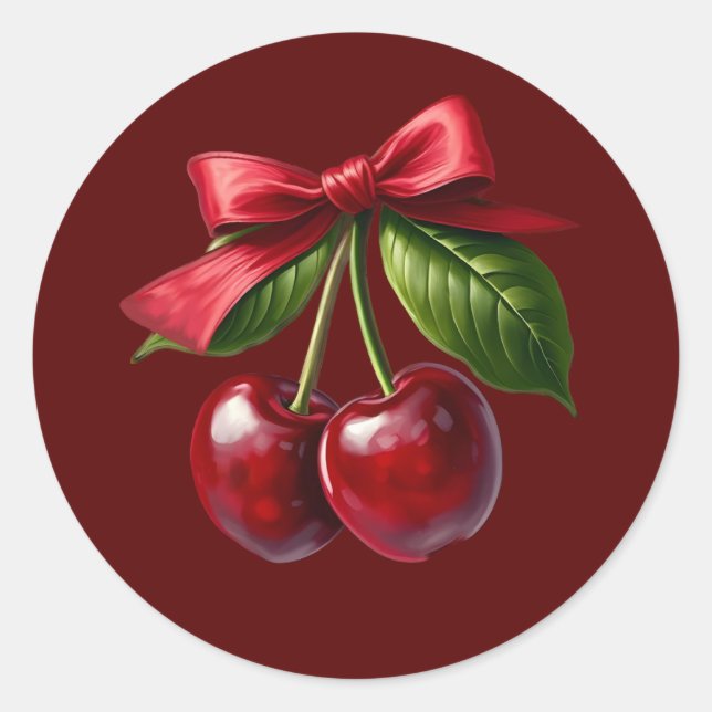 Cherry Red Cherries mit einem Bow Runder Aufkleber (Vorderseite)