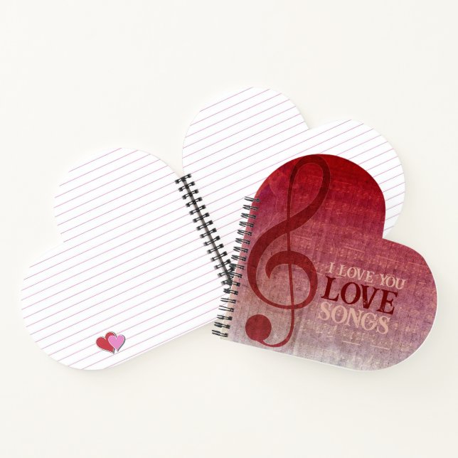 Cherry Red Clef Liebe Songs Music Notizbuch (Innenseite)