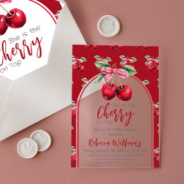 Cherry Red Coquette Bow Girl Baby Dusche Acryleinladungen