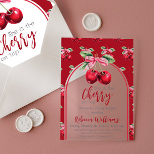 Cherry Red Coquette Bow Girl Baby Dusche Acryleinladungen