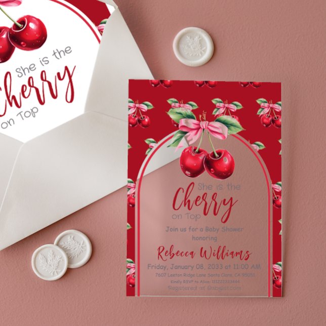 Cherry Red Coquette Bow Girl Baby Dusche Acryleinladungen (Von Creator hochgeladen)