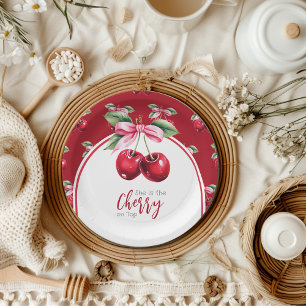 Cherry Red Coquette Bow Girl Baby Dusche Pappteller