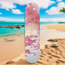 Cherry Red Crimson Gold Sunset Sun & Sea Skateboard