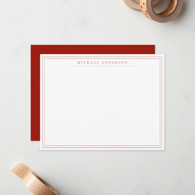 Cherry Red Double Thin Border Correspondence Note Mitteilungskarte (Vorderseite/Rückseite Beispiel)