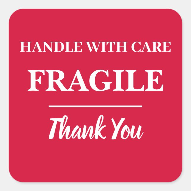 Cherry Red Fragile Label Square Sticker (Vorderseite)